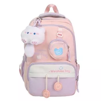 Contrast Color Schoolbag for Primary and Middle School Students Campus Backpack Girl s Letter Backpack розовый