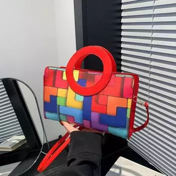 Contrasting color fashion handbag 2025 spring and summer new foreign style niche design versatile shoulder messenger bag чёрный