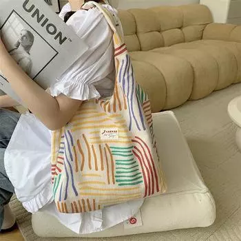 Контрастные цветные линии Большая вместительная холщовая сумка Новая модная летняя женская сумка для покупок Сумка через плечо из ткани Сумка-жилет