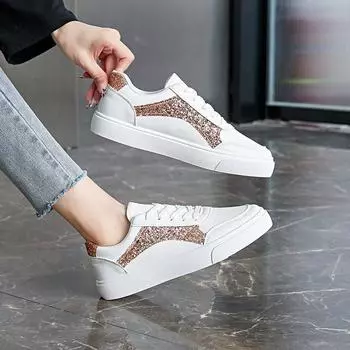 Contrasting color little white shoes women s 2024 new autumn and winter ins tide Korean version versatile sports running shoes student flat basepl 35 серебряный