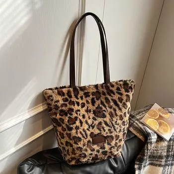 Контрастная шерстяная сумка-тоут в стиле ретро с леопардовым принтом, повседневная, универсальная, сумка через плечо для поездок на работу 33*7*29 цветной печати леопарда