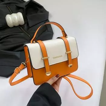 Contrasting color splicing texture handbag 2025 spring new versatile messenger bag temperament foreign style small square bag women чёрный