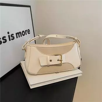 Contrasting color splicing underarm bag women s 2024 new spring and summer popular retro fashion textured shoulder oblique span bag чёрный