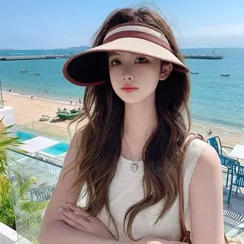Contrasting sun hat women s summer 2024 new sun protection hat UV protection empty top hat cycling straw sun hat Adjustable (56-60cm)