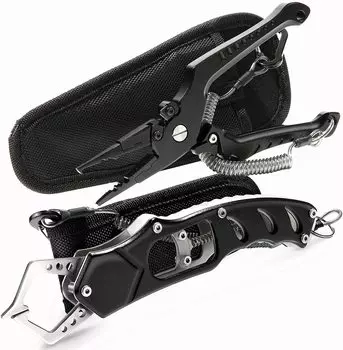 CONTYU Fishing Set Lock Function Fishing Pliers Чехол для захвата рыбы с карабином для веревки и (Черный/черный)