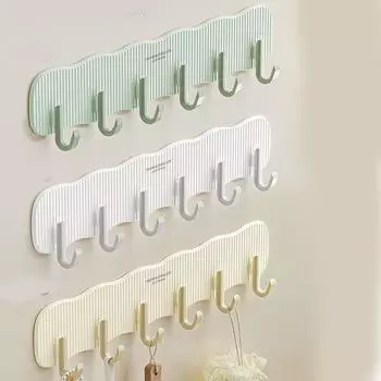 Convenien Wall Mounted Six Rows Hooks Heavy Duty Nail-free Towels Robe Hook Hanging Waterproof Wall Hook Rack Key Cloth Coat