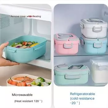 Convenient insulated lunch box, European-style oval sealed fresh-keeping lunch box, double-layer household, microwaveable зелёный