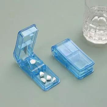 Convenient Tablet Cutter Medicine Box Cutter Elderly Medicine Breaker Transparent Plastic Medicine Box Integrated Tablet Divider синий