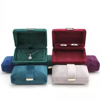 Convenient Travel Storage Metal Buckle Ring Case Jewelry Case Velvet Box Necklace Case F