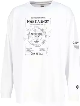 Converse CB242367L Баскетбольная футболка с длинным рукавом с принтом, быстросохнущая, белая, футболка, впитывающая, сушащая, белый