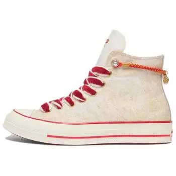 Converse Chuck 70 High Lunar New Year - кроссовки унисекс с цепочкой на щиколотку, кремовые, цапля, эмаль-красные A13348C 35