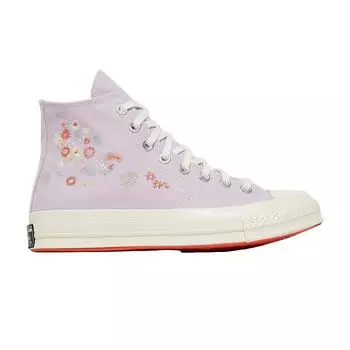 Converse Chuck 70 High Embroidered Floral Print - Женские кроссовки бледно-аметистового цвета, фиолетовые, разноцветные, Egret A01584C 35