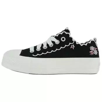 Converse Chuck Taylor All Star Lift Platform Low Embroidered Flowers - Black Women Sneakers Vintage-White A13529C 36