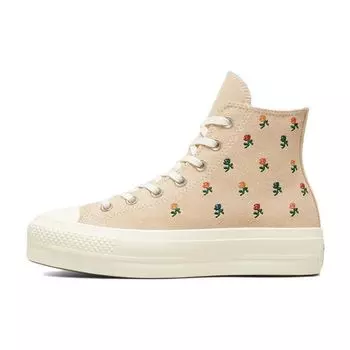 Converse Chuck Taylor All Star Lift Platform Высокие женские кроссовки с вышивкой в виде роз Тан Farro Egret A04300C 41.5