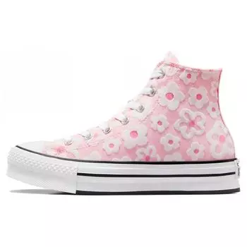 Converse Chuck Taylor All Star Lift Platform High GS Цветочная вышивка - Глазурь пончика Детские кроссовки Розовый Ой-розовый Белый A06324C 37.5