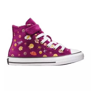 Converse Willy Wonka x Chuck Taylor All Star Easy On High PS универсальные детские кроссовки с ярким принтом фиолетового, золотого, белого цвета A08156C 31