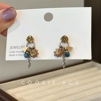 Cookie Ornament South Korea French High Class Elegant Niche Designer Handmade Beaded Earrings for Women Short Earrings Gold