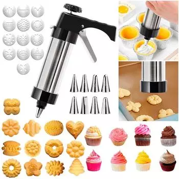 Cookie Press Gun and Icing Set Christmas Spritz Alloy Churro Maker With 8 Pastry Tip 13 Discs DIY Baking Biscuit Mold Tool чёрный