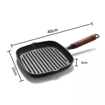 Cookware Cast Iron Square Grill Pan Steak Fry Pan with Wood Handle 1-2L&22cm