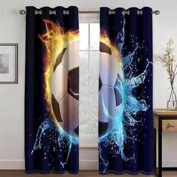 Cool ball curtain football basketball football baseball, a set of two pieces, home bedroom living room curtain 50W60H(CM)X2PCS&Grommet Top