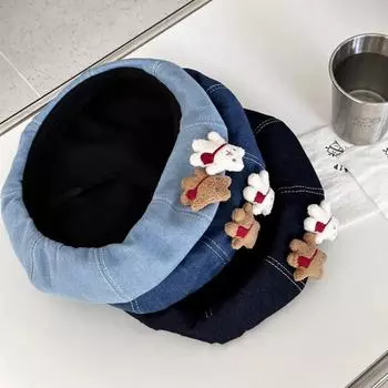 Cool Bear Beret Y2K Women Artist Hat Vintage Newsboy Cap Ladies светло-синий