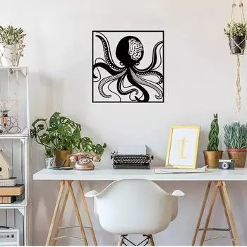 Cool Black Octopus Metal Wall Sculpture - Modern Sea Animals Dcor, Iron Crafts, Wall Art Sticker for Stylish Home Decoration чёрный