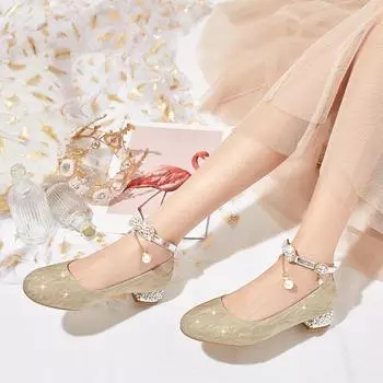 Cool boots girls high heels children little girl show single shoes dress catwalk show shoes princess crystal 26 inner length 18CM серебряный