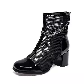 Cool boots women s spring and summer black thick heel high heel fashion shoes niche personality hollow chain shoes 34