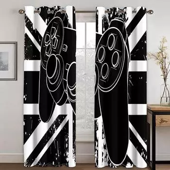 Cool competitive game controller Design Print Kid Boy Childern Thin 2 Pieces Curtains for Living Room Bedroom Window Drape Decor 50W130H(CM) 2PCS&Rod Pocket