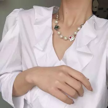 Cool Fashion Jewelry Punk Letter Ghost Cactus Pendants Pearl Necklaces Clavicle Chain Choker B