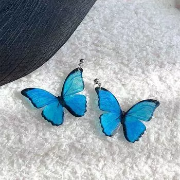 Cool Feeling Fairy Blue Big Bowknot Earrings Summer Unique Niche Earrings Mori Style Gradient Earrings Easiest for Match Earrings Blue