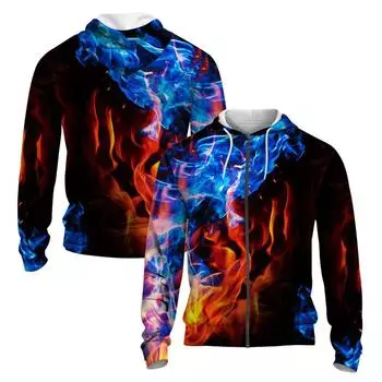 Cool Flame 3D Printing Осенние толстовки с капюшоном на молнии для мужчин, модные толстовки с капюшоном, большие спортивные толстовки для мужчин, детские топы, одежда S