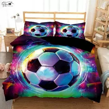 Cool Football 3d Stereo Printing Quilt Cover Pillowcase Children s Room Bedding Set 100% Polyester 3 Pieces Can Be Customized EU 135x200cm 2PCS