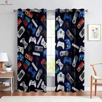 Cool Game Controller Color Matching Creative 3d Printing Curtain Bedroom Living Room E-Sports Room Decorative Curtain 2 Pieces W50xH130(CM)x2PCS&Grommet Top
