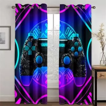Cool Game Esports Controller Design Curtains 2 Panel Living Room Bedroom Balcony Den Kids Room Decorative Curtains 50W130H(CM)X2PCS&Grommet Top