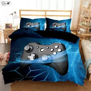 Cool Geometric Music Game Controller 3D Printed Quilt Cover Boys Room Bedding Set Quilt Cover Pillowcase Three-piece Set EU 135x200cm 2PCS