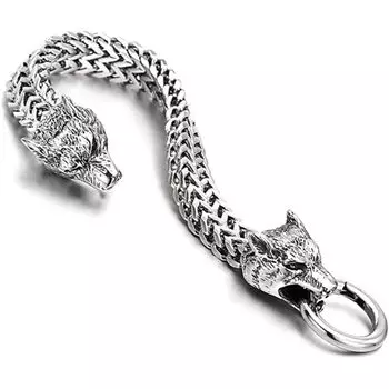 Cool Guy Viking Zinc Zinc Alloy Locomotive Fashion Jewelry Wolf Head Bracelet Men Bracelet Exquisite Gift silver-19cm