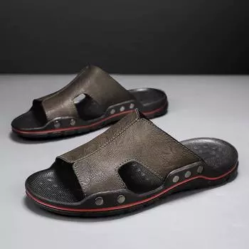 Крутые кожаные мужские тапочки из натуральной кожи, мужские летние туфли для мужчин, сандалии ручной работы для отдыха на открытом воздухе, большие размеры 38-48 40
