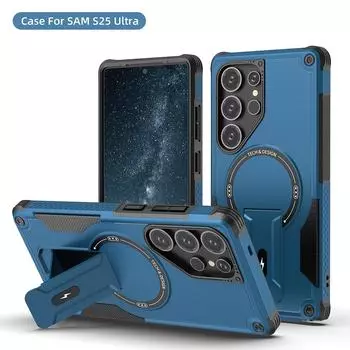 Cool Mecha для магнитной подставки невидимая поддержка чехол для телефона Samsung Galaxy S25 S24 ультра твердый противоударный чехол на заднюю панель For SamsungS25 чёрный