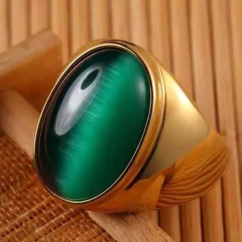 Cool Mens Lab-Created Green Cats Eye Stone Ring Men Stainless Steel Size 7-15 7