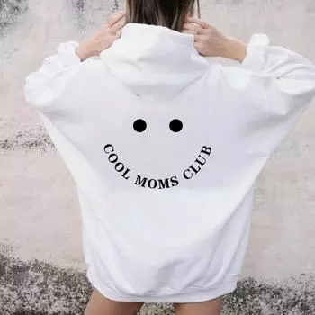 COOL MOMS CLUB Печать Свободный свитер с капюшоном Женщины Толстовка Толстовки Пуловеры цитата Мода S серый