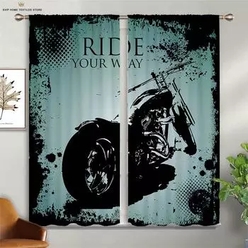 Cool Motorcycle 3D Printed Curtain Rod Pocket Curtain Machine Washable Bedroom Living Room Club Decorative Curtain 2 Pieces W50X130H(CM)X2PCS&Grommet Top