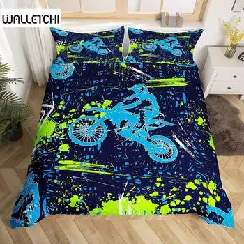 Cool Motorcycle Rider Duvet Cover Set,Extreme Sport Autocycle Comforter Cover With Pillowcase Graffiti Microfiber Quilt Cover EU single(135x200cm)