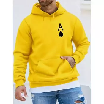 Cool Poker Spade: повседневная толстовка с графическим рисунком и сумкой-кенгуру, осенне-зимний пуловер с капюшоном с длинными рукавами для мужчин S чёрный