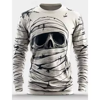Cool Skulls Horror Mummy Men s and Women s 3D Print T-shirt Street Casual Long Sleeve Crew Neck Tees Top Fall Clothing S