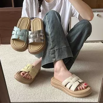 Cool slippers female summer wear 2025 new fairy style with skirt platform beach sandals fashion French one-word 35