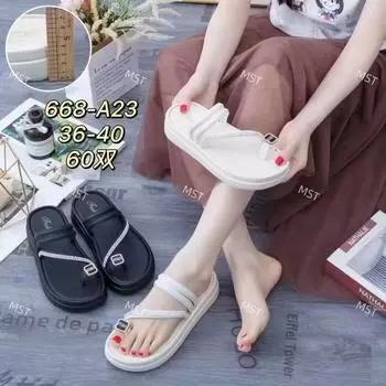 Cool slippers for women s summer outer wear 2025 new thick-soled evening breeze casual pregnant women flat bottom with two beach sandals 36 чёрный