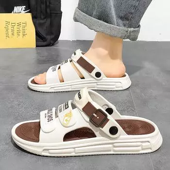 Cool slippers men s 2024 new casual outer wear men s beach two wear one-word drag student sandals slippers 38