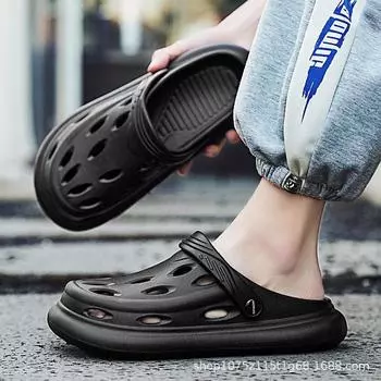Cool slippers men s new summer wear non-slip and deodorant thick-soled wear-resistant outdoor beach hole shoes 40 чёрный