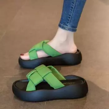 Cool slippers women s fashion outer wear summer new platform sandals women s flat bottom slippers 35 зелёный